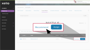 The Course Planner tab on a student's profile with a Math 6 course open. The cursor is clicking Recommend next to a course.